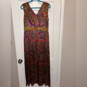 Vtg 60s 70s Mod Retro Paisley Maxi Long Dress Size 18 MCM Party Formal Purple